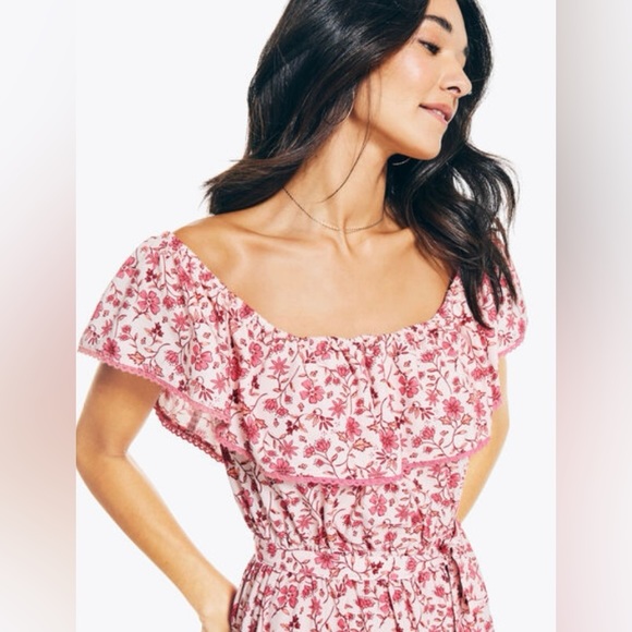 New Pink Floral off the shoulder maxi dress Nautica Small 🌸🌺 NWT - Picture 1 of 9